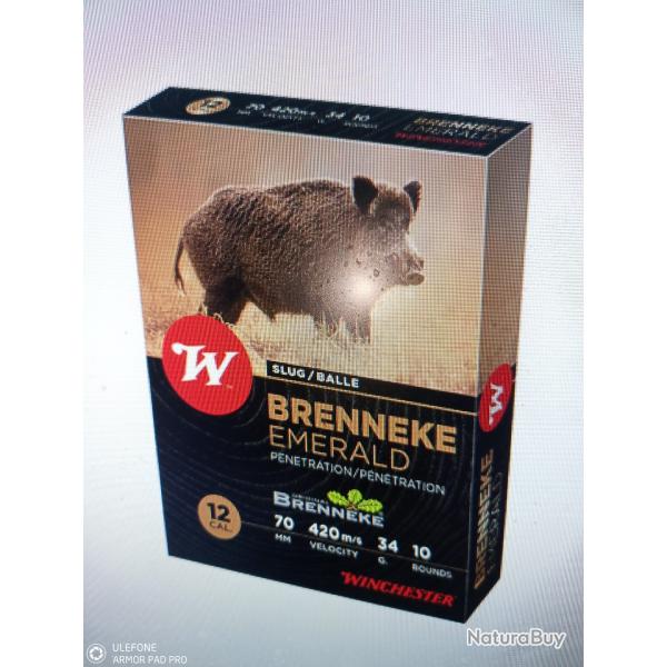 Winchester brenneke emerald 12/70 slug 34gr p 18.6mm 10 munitions