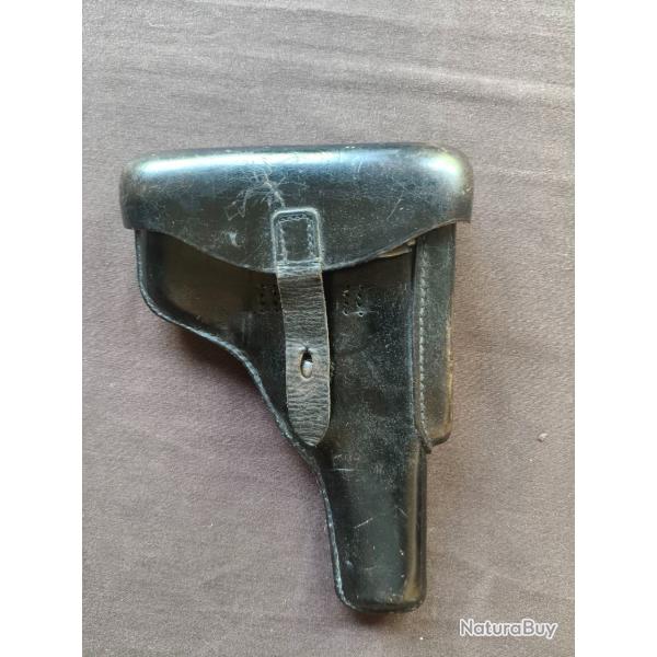 �tui militaire allemand P38 en cuir noir - ww2 - marquage 43 / V&Y - 1943 - complet