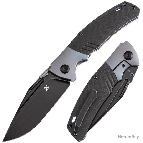 Couteau Kansept Hinterland Lame Acier CPM S35VN Manche Titane Bleu Fibre Carbone Frame Lock K1057A1