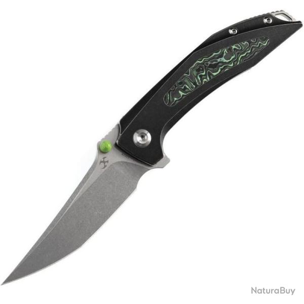Couteau Pliant Kansept Baku Lame Acier CPM S35VN Manche Fibre Carbone Noir Vert Liner Lock K1056A7