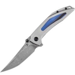 Couteau Pliant Kansept Baku Lame Damas Manche Titane G10 Noir Bleu Liner Lock K1056A4