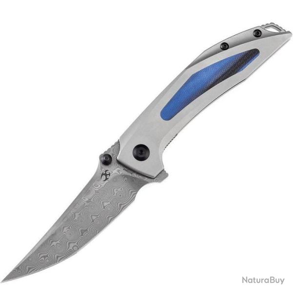 Couteau Pliant Kansept Baku Lame Damas Manche Titane G10 Noir Bleu Liner Lock K1056A4