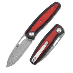 Couteau Pliant Kansept Mato Lame Damas Manche Fibre Carbone Rouge Liner Lock K1050A5