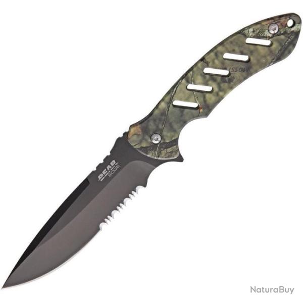 Couteau Bear Edge Brisk 1.0 Fixed Blade Lame Acier 440 Manche Acier Camo Etui Nylon BC61515