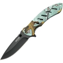 Couteau Bear Edge Brisk 61508 Lame Drop Point Acier 440 Manche Inox Bleu Camo Frame Lock A/O BC61508