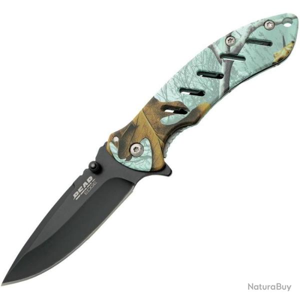 Couteau Bear Edge Brisk 61508 Lame Drop Point Acier 440 Manche Inox Bleu Camo Frame Lock A/O BC61508
