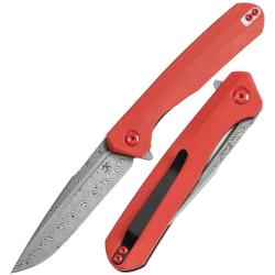 Couteau Pliant Kansept Qilin Lame Damascus Manche G10 Rouge Liner Lock K1047A1