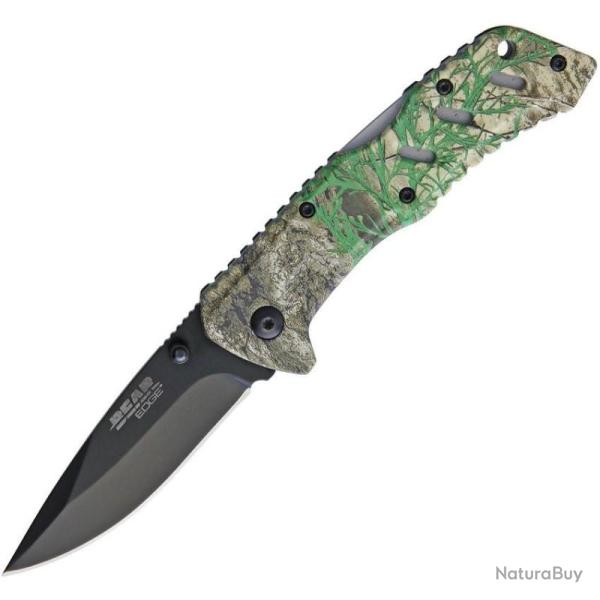 Couteau Bear Edge A/O Lame Acier 440 Manche Aluminium Camo Lockback Made In USA BC61120