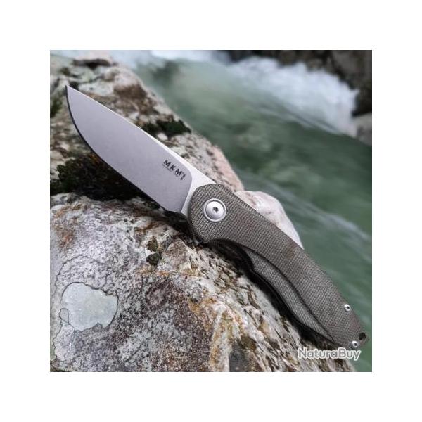 Couteau MKM Viper Timavo Lame Acier M390 Manche Green Micarta Linerlock Clip Italy MKMV027