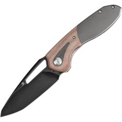 Couteau Kansept Thoth Lame Acier CPM 20CV Manche Titane Gris Micarta Marron Frame Lock K1075T2