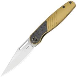 Couteau Kizer Raze Lame Acier S45VN Clip Point Manche Titane/Carbone Or Noir Frame Lock KI3720A3