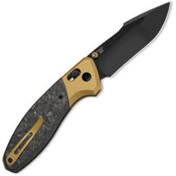 Couteau Kizer Staffi Lame Acier S45VN DLC Harpoon Manche Titane/Carbone Noir Or Clutch Lock KI3695A1