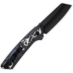 Couteau Kizer Madrac Lame Acier S45VN Sheepsfoot Manche Fat Carbon Nebula Button Liner Lock KI3693A1
