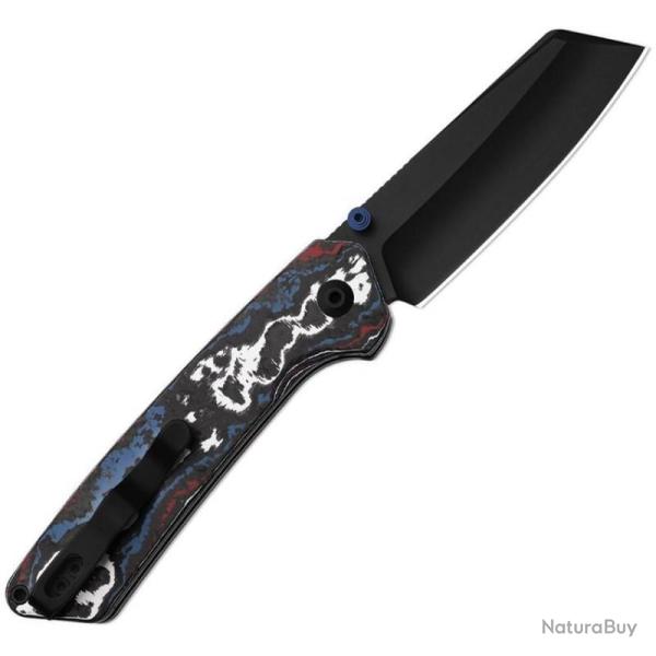 Couteau Kizer Madrac Lame Acier S45VN Sheepsfoot Manche Fat Carbon Nebula Button Liner Lock KI3693A1