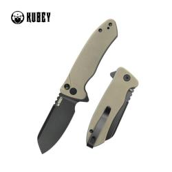 Couteau de Poche Kubey Creon Lame Acier AUS-10 Manche G10 Tan Blackwash Button Lock KUB336I