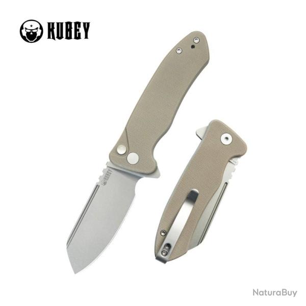 Couteau de Poche Kubey Creon Lame Acier AUS-10 Manche G10 Tan Button Lock KUB336K