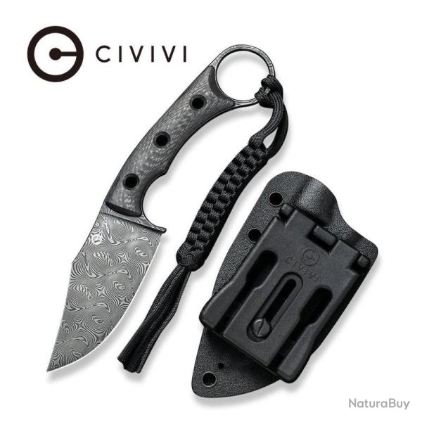 Couteau Fixe Civivi Midwatch Lame Acier Damascus Manche Carbone �tui Kydex CIVC20059BDS1