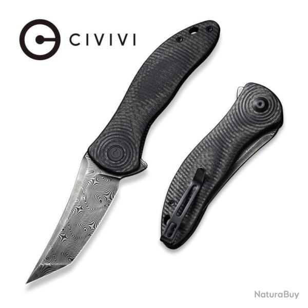 Couteau Civivi Synergy3 Lame Acier Damascus Manche Carbone G10 Tanto Liner Lock C20075BDS1
