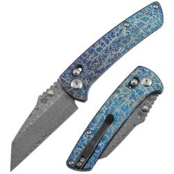 Couteau Kansept Main Street Lame Damascus Manche Titane Lightning Strike Crossbar Lock K1015V6
