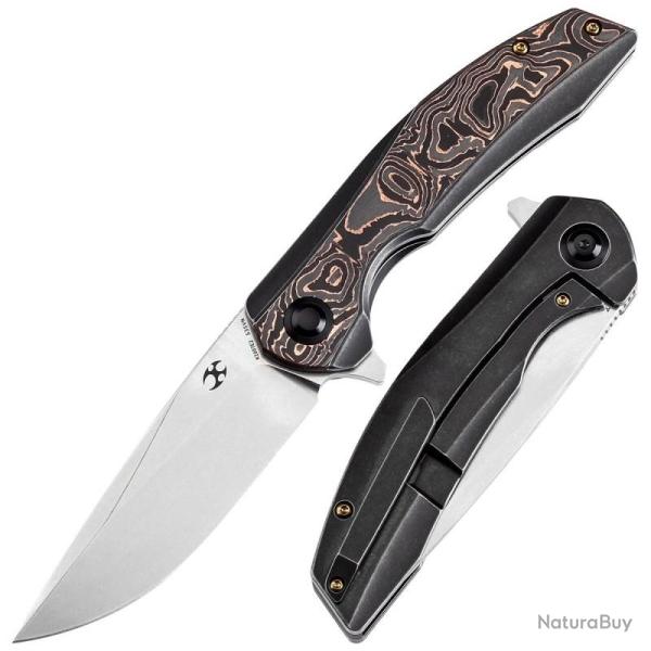 Couteau Kansept Accipiter Lame Acier CPM S35VN Manche Titane Fibre Carbone Cuivre Frame Lock K1007E2