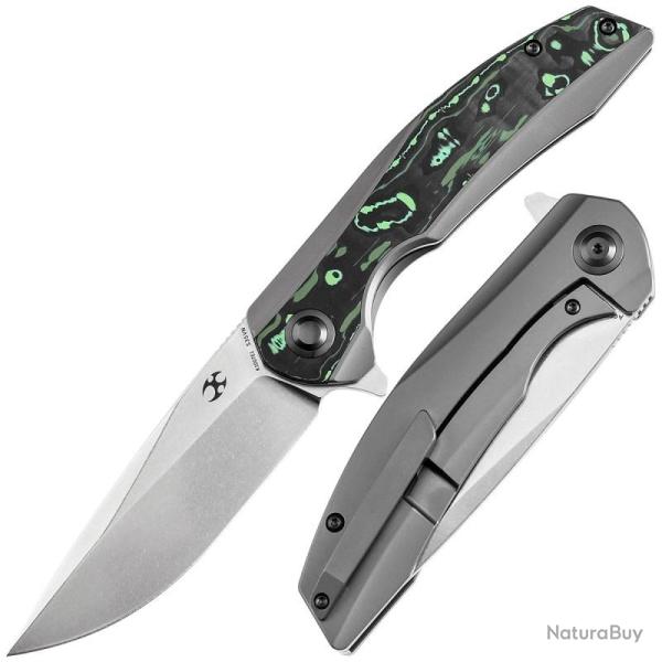 Couteau Kansept Accipiter Lame Acier CPM S35VN Manche Titane Fibre Carbone Verte Frame Lock K1007E1