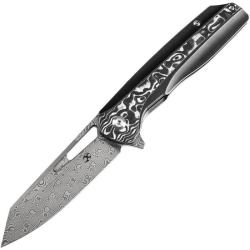 Couteau Pliant Kansept Shard Lame Damascus Manche Titane Fibre Carbone Blanche Frame Lock K1006C3