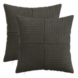 Housses coussin velours c&ocirc;tel&eacute; anthracite 45x45 cm fermeture &eacute;clair lot 2