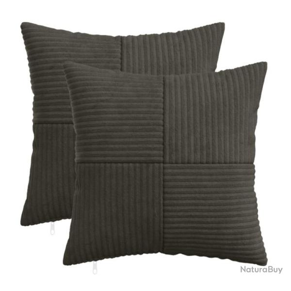 Housses coussin velours c�tel� anthracite 45x45 cm fermeture �clair lot 2