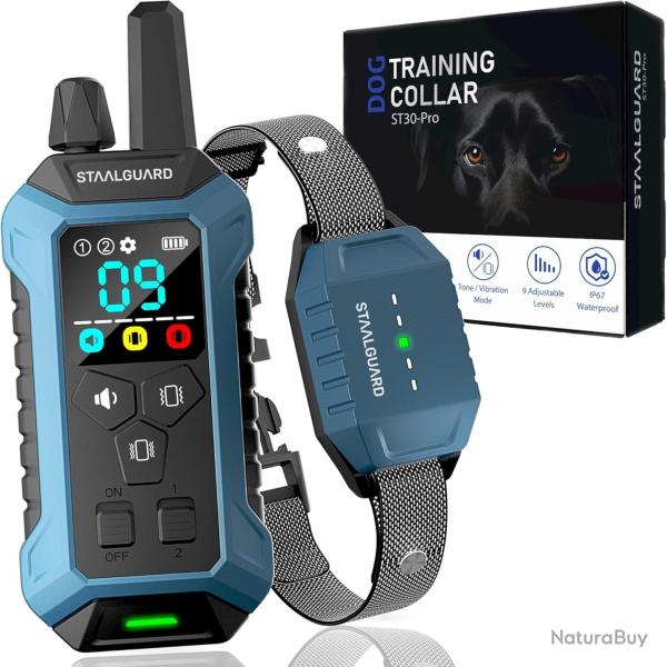 Colliers de Dressage Chien Autonomie 30 Jours 3 Modes BIP Vibration et Boost �tanche IP67 Port�e 3km