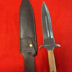 Dague de chasse lame fixe 20 cm inox - manche bois - garde acier - &eacute;tui cuir destockage armurerie