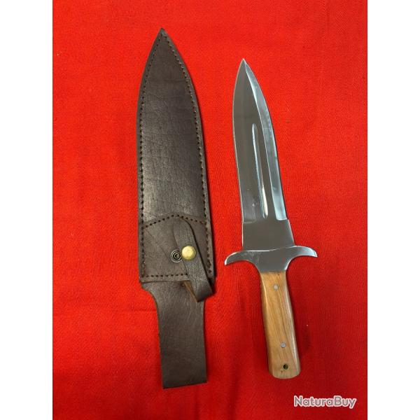 Dague de chasse lame fixe 20 cm inox - manche bois - garde acier - �tui cuir destockage armurerie
