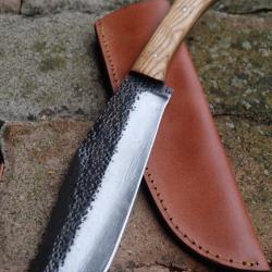 Couteau de Gaucho Argentin Parang Lame Acier Carbone 1075 Etui Cuir Manche Bois Fabric Artisanale