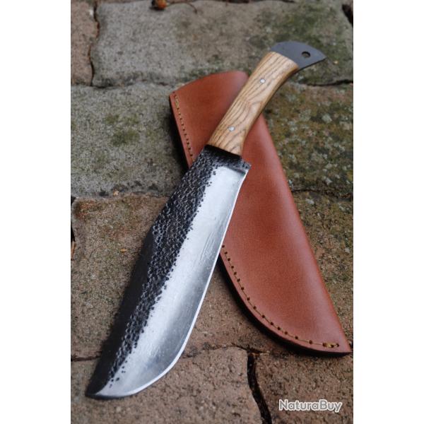 Couteau de Gaucho Argentin Parang Lame Acier Carbone 1075 Etui Cuir Manche Bois Fabric Artisanale
