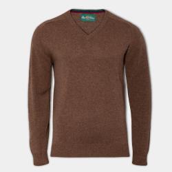 Pull col V en lambswool Homme Streetly - 3 coloris - Alan Paine - S / Marron