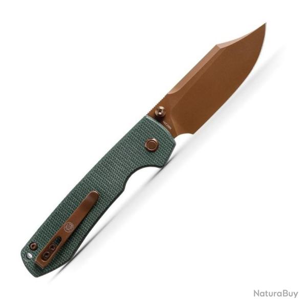 Couteau Pliant Vosteed Raccoon Lame Acier 14C28N Manche Micarta Vert Bowie Top Liner Lock VOSA2922