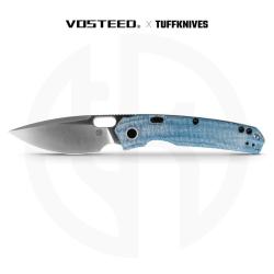 Couteau Pliant Vosteed Psyop Lame Acier Elmax Manche Micarta Bleu Top Liner Lock VOSA2214
