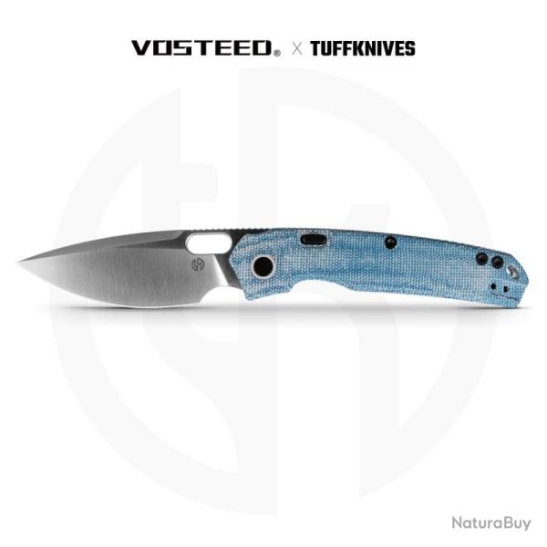 Couteau Pliant Vosteed Psyop Lame Acier Elmax Manche Micarta Bleu Top Liner Lock VOSA2214