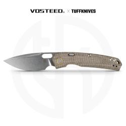 Couteau Pliant Vosteed Psyop Lame Acier Elmax Manche Micarta Vert Top Liner Lock VOSA2213
