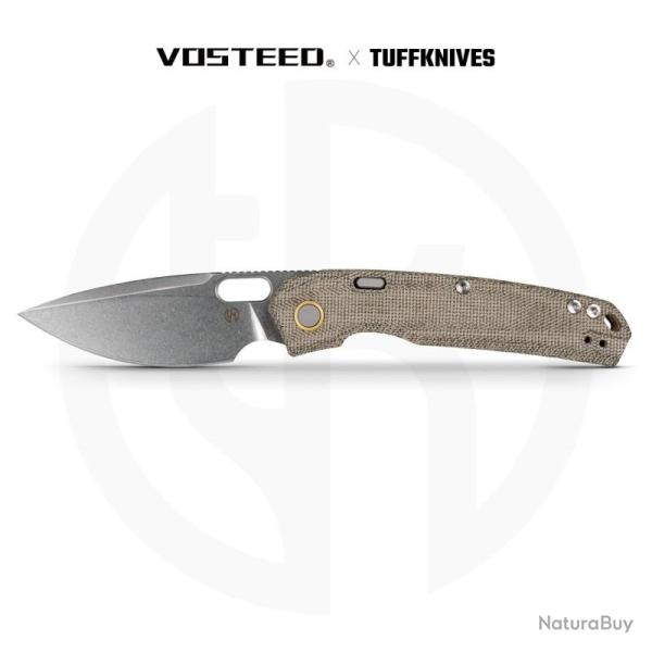 Couteau Pliant Vosteed Psyop Lame Acier Elmax Manche Micarta Vert Top Liner Lock VOSA2213