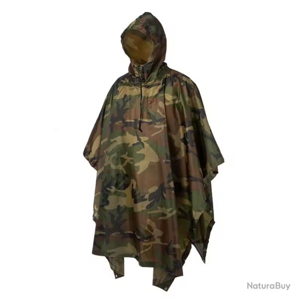 Poncho de Pluie Imperm�able 3-en-1 Camouflage - B�che & Tapis de Sol pour Chasse, P�che et Bivouac