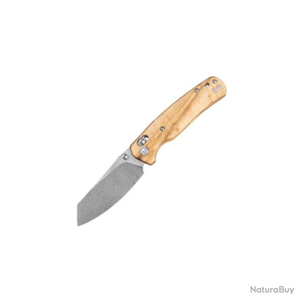 Couteau Bestechman Cicada's Wing Lame Acier damas Manche Bois D'Olivier B-Lock BTKMK06W2