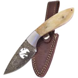 Couteau Frost Cutlery Chipaway Duck Lame Acier Damas Manche Os Lisse Blanc &Eacute;tui Cuir FCW991WSBDK
