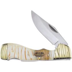 Couteau Frost Cutlery Steel Warrior Choctaw Lame Acier Inox Manche Os Tigr&eacute; Beige Lockback FSW405TG