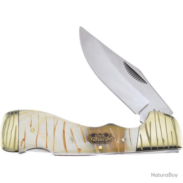 Couteau Frost Cutlery Steel Warrior Choctaw Lame Acier Inox Manche Os Tigr� Beige Lockback FSW405TG