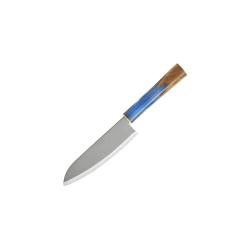 Couteau Santoku Condor Shefu Lame Acier 440C Manche R&eacute;sine Bleue et Hickory Made In El Salvador