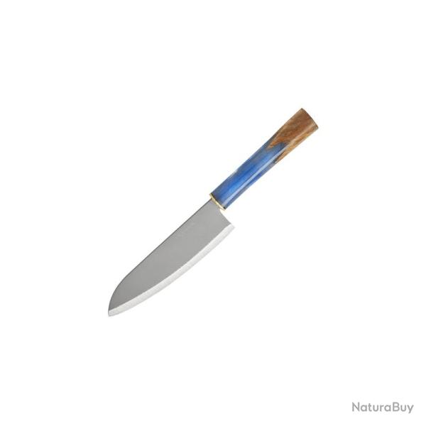 Couteau Santoku Condor Shefu Lame Acier 440C Manche R�sine Bleue et Hickory Made In El Salvador