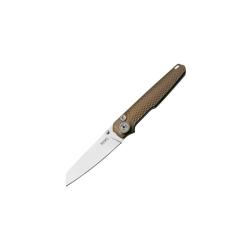 Couteau MKM Miura Lame Acier M390 Manche Titane Bronze Textur&eacute; Button Lock Made In Italy MKMMITBR