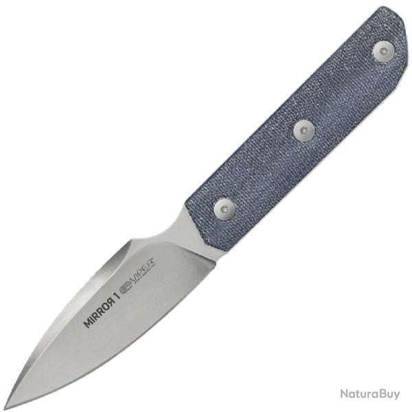 Couteau Fixe Viper Mirror 1 Lame Acier M390 Manche Micarta Denim �tui Cuir Noir Made In Italy