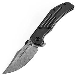Couteau Kansept Orion Lame Acier Damas Manche Titane Blackwash Frame Lock K1089A3