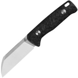 Couteau Fixe QSP Baby Penguin Lame Acier 14C28N Manche Fibre de Carbone Bleue &Eacute;tui Cuir QS130BPF1
